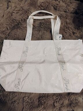 Victoria Secret Pink White Blinged Out Rhinestone Tote Bag